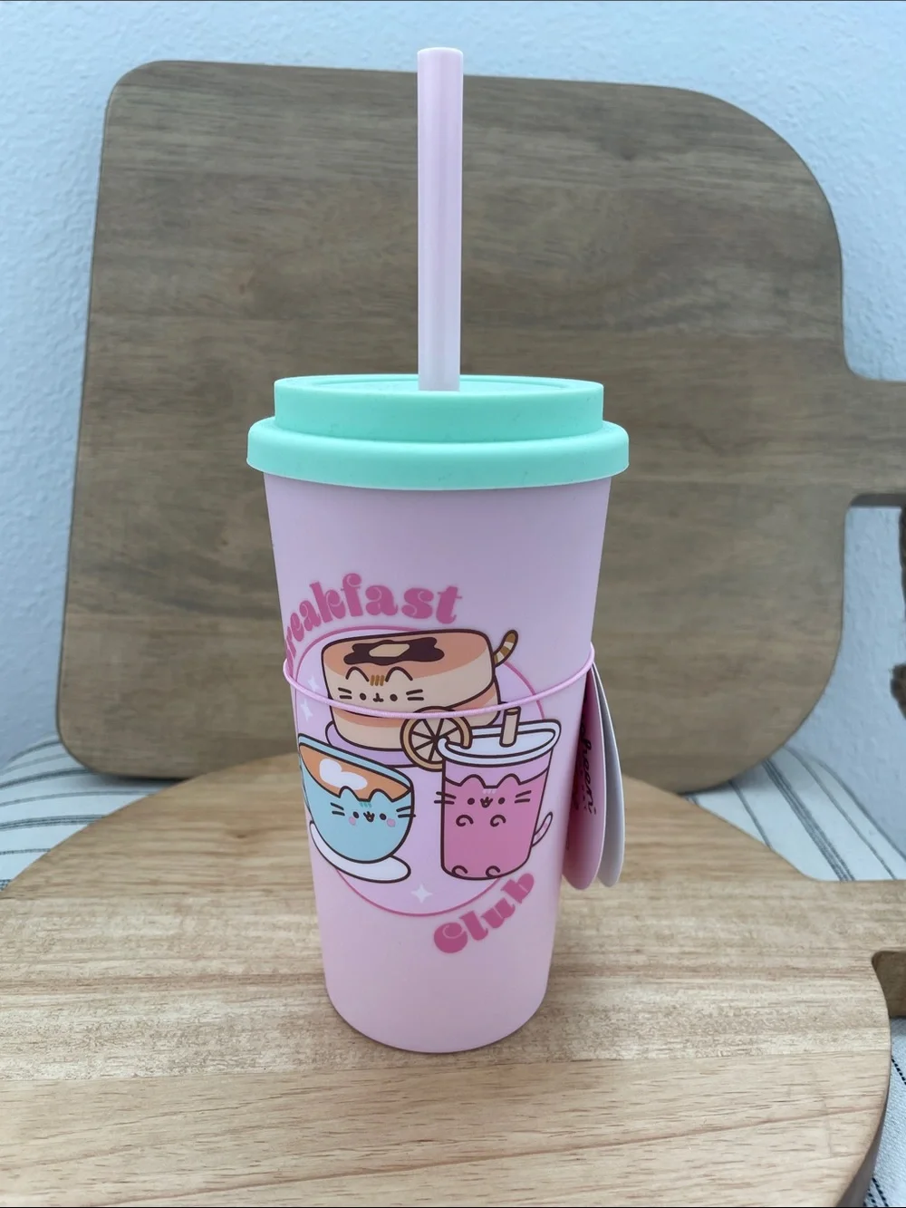 SALE! NWT Kids Pink Travel Cup with Mint Lid - Breakfast Club Pusheen The Cat 7”